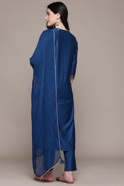 Aarke Ritu Kumar Blue Sandro Solid Kurta With Pant And Dupatta indian designer wear online shopping melange singapore 
