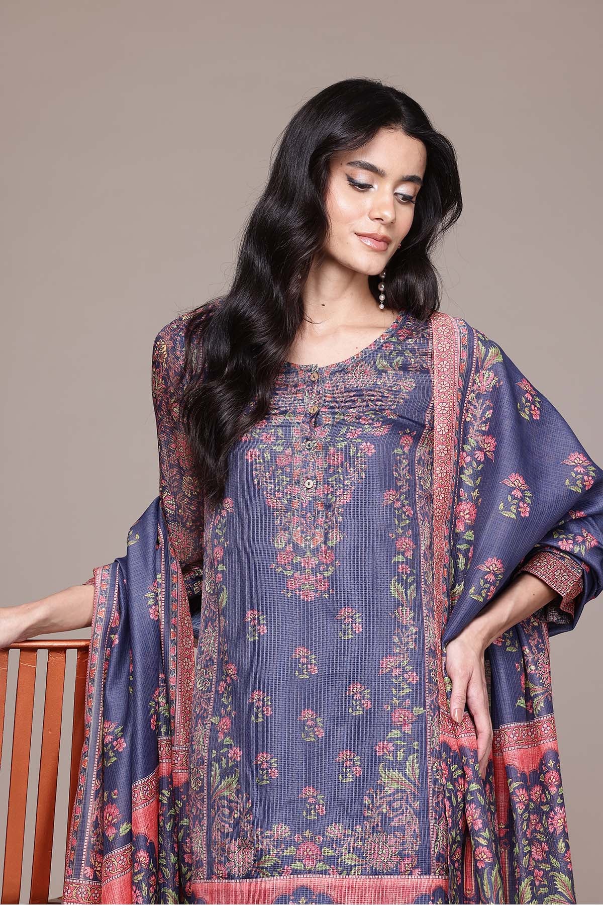 Aarke Ritu Kumar Blue Shobhika Kurta With Pant And Dupatta indian designer wear online shopping melange singapore 