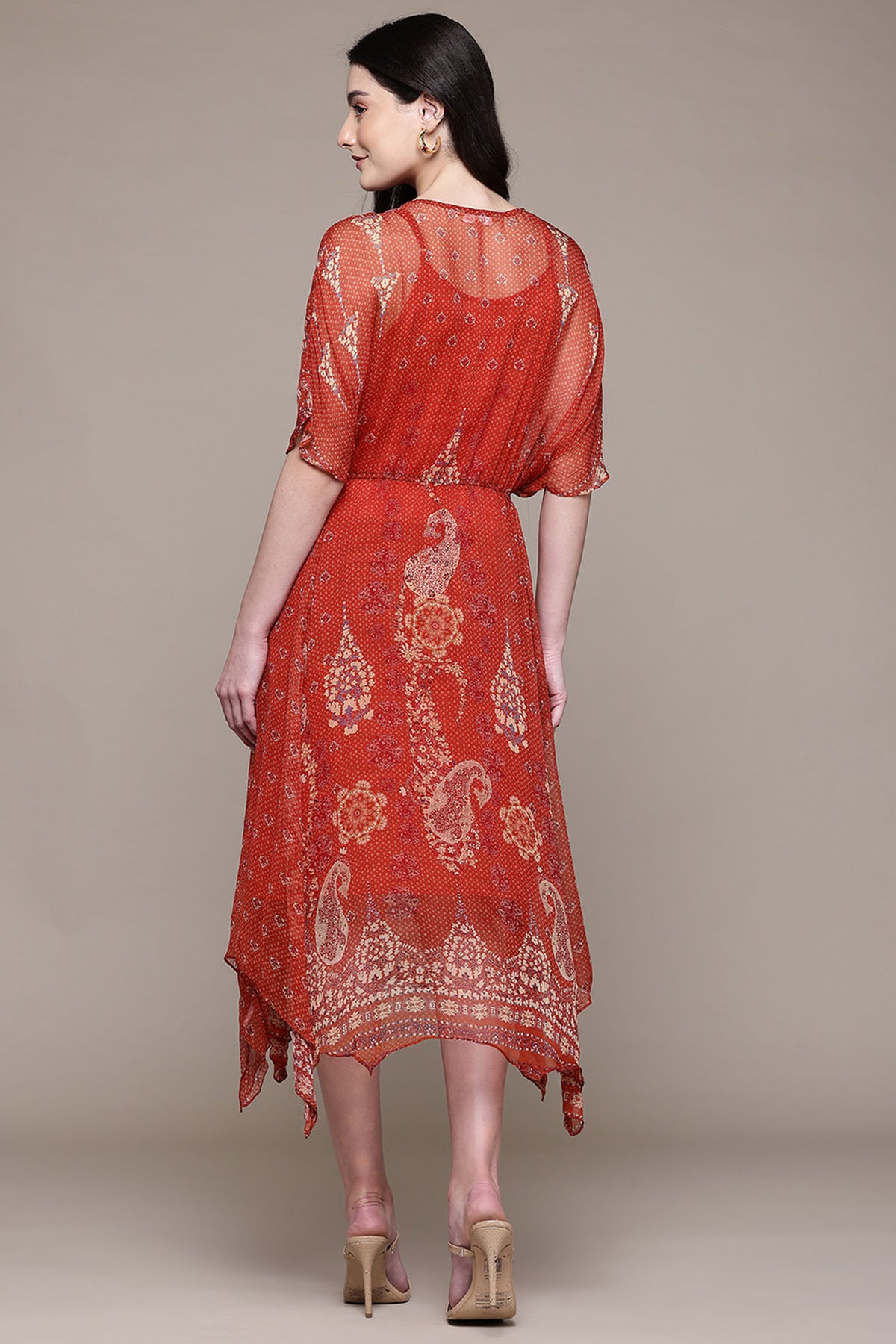 Aarke Ritu Kumar Brick Red Zaira Kaftan Dress With Camisole indian designer wear online shopping melange singapore 