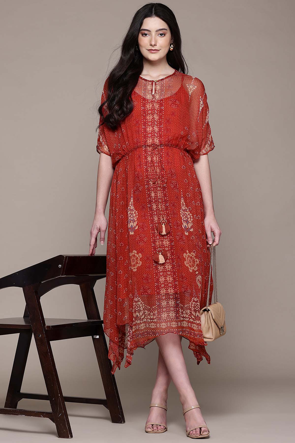 Aarke Ritu Kumar Brick Red Zaira Kaftan Dress With Camisole indian designer wear online shopping melange singapore 