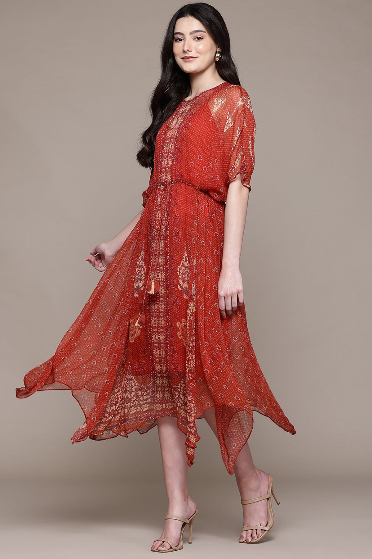 Aarke Ritu Kumar Brick Red Zaira Kaftan Dress With Camisole indian designer wear online shopping melange singapore 