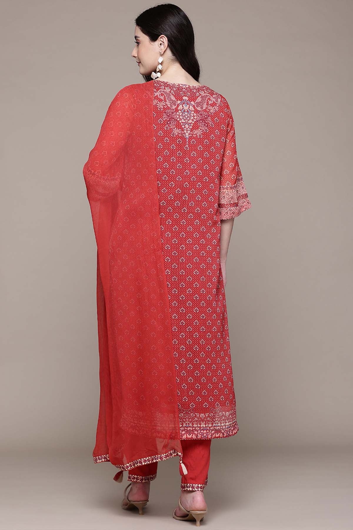 Aarke Ritu Kumar Brick Red Zaira Kurta With Pant And Dupatta indian designer wear online shopping melange singapore 