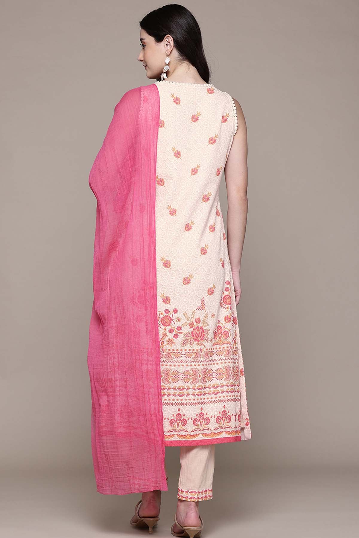 Aarke Ritu Kumar Ecru Calicoo Kurta With Pant And Dupatta indian designer wear online shopping melange singapore 