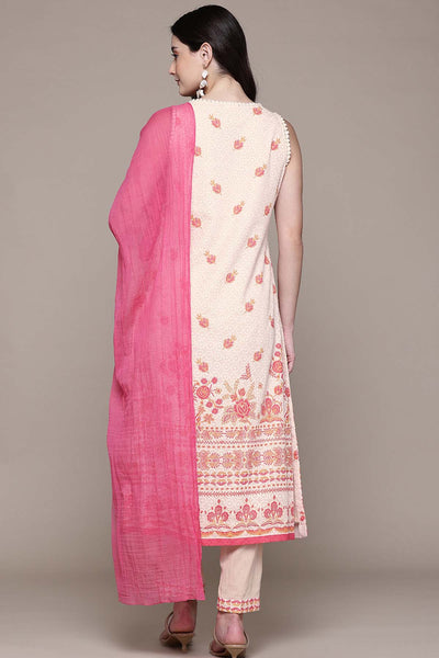 Aarke Ritu Kumar Ecru Calicoo Kurta With Pant And Dupatta indian designer wear online shopping melange singapore 