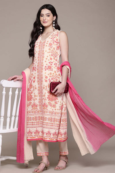 Aarke Ritu Kumar Ecru Calicoo Kurta With Pant And Dupatta indian designer wear online shopping melange singapore 