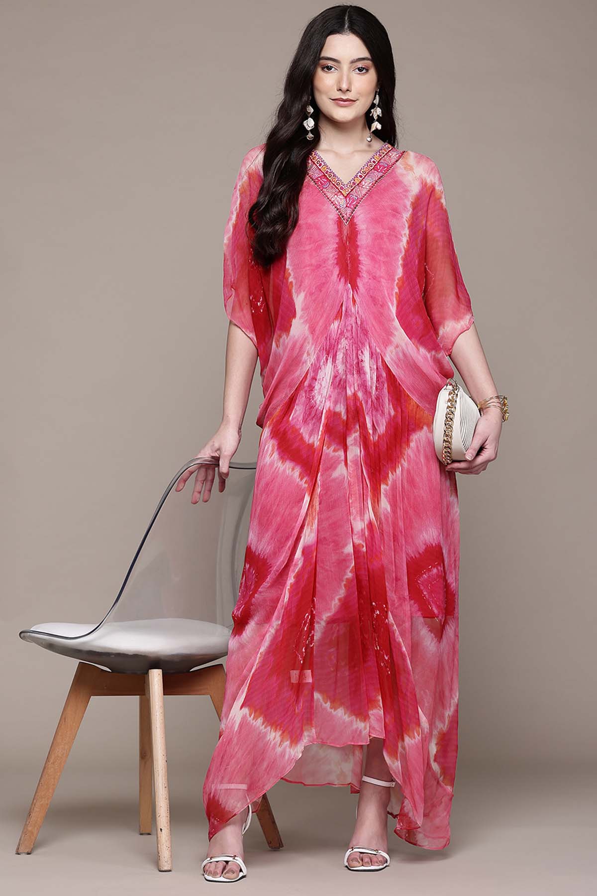 Aarke Ritu Kumar Fushia Mirage Hue Kaftan Dress With Camisole indian designer wear online shopping melange singapore 