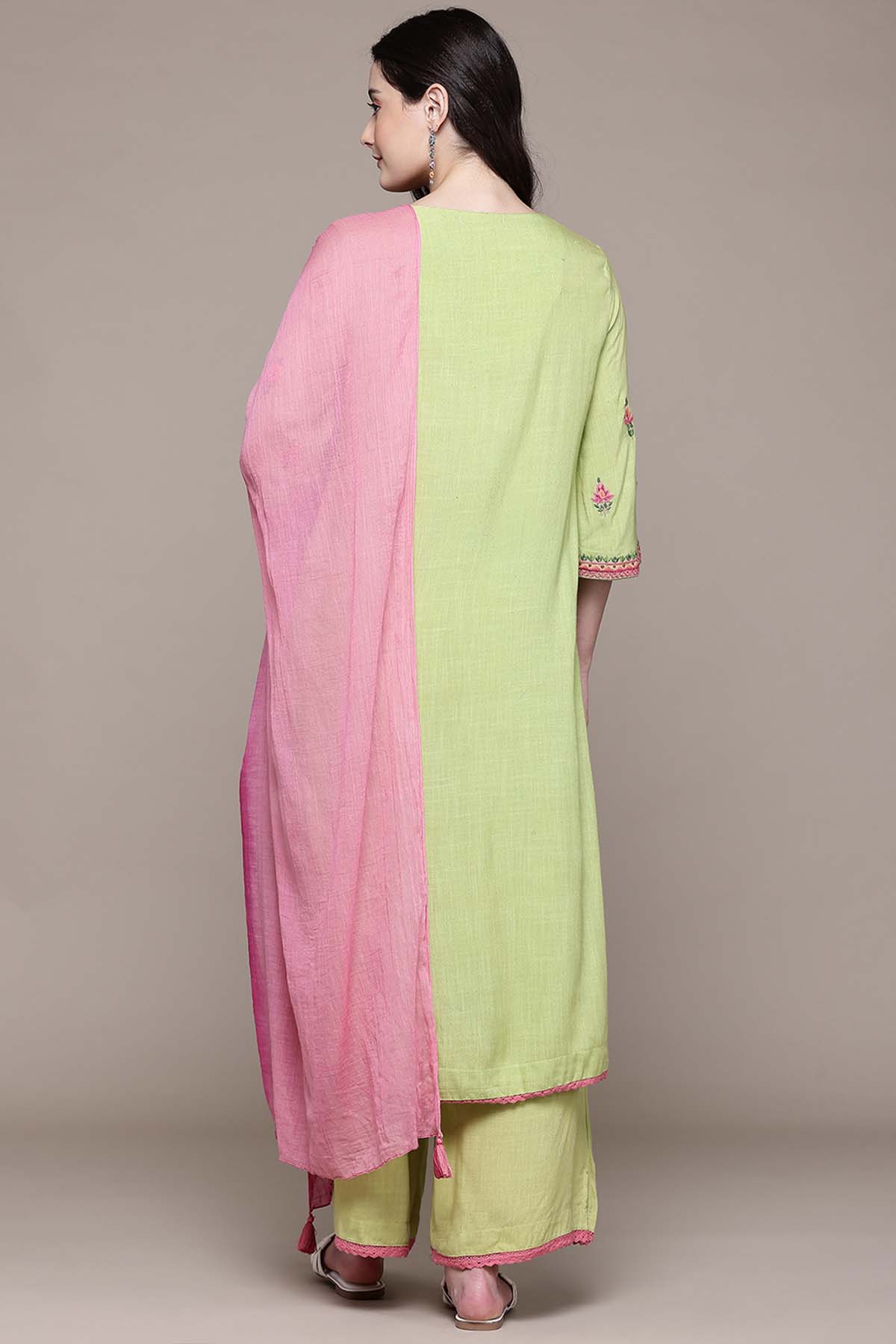 Aarke Ritu Kumar Green Monroue Kurta With Pant And Dupatta indian designer wear online shopping melange singapore 