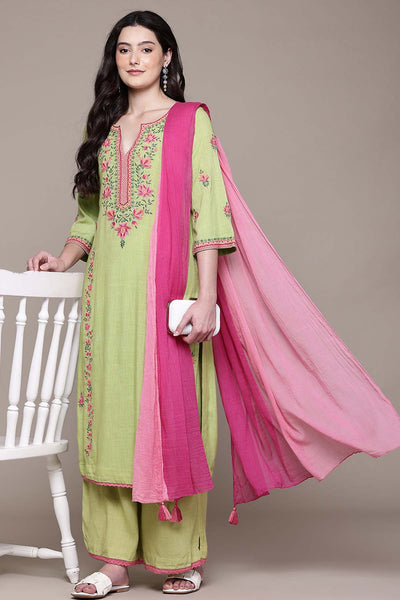 Aarke Ritu Kumar Green Monroue Kurta With Pant And Dupatta indian designer wear online shopping melange singapore 