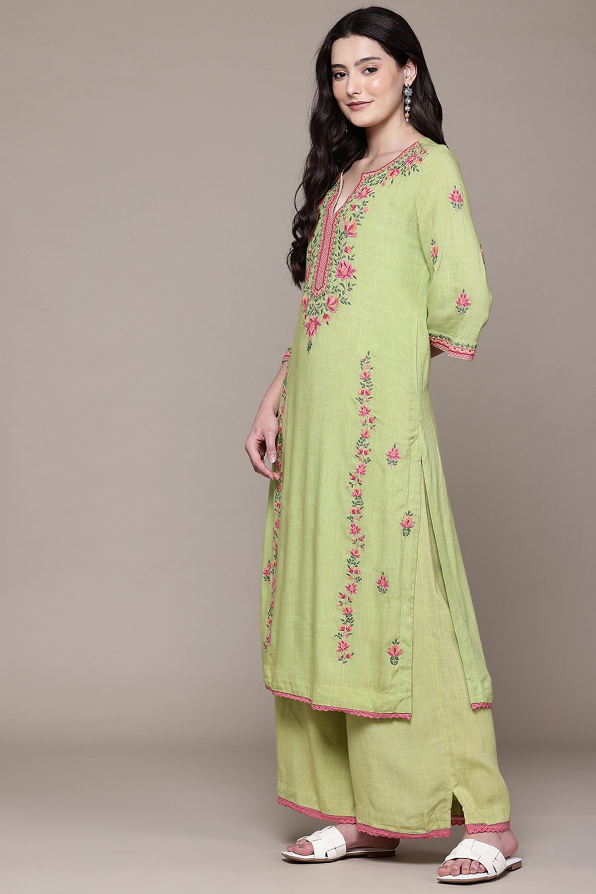 Aarke Ritu Kumar Green Monroue Kurta With Pant And Dupatta indian designer wear online shopping melange singapore 
