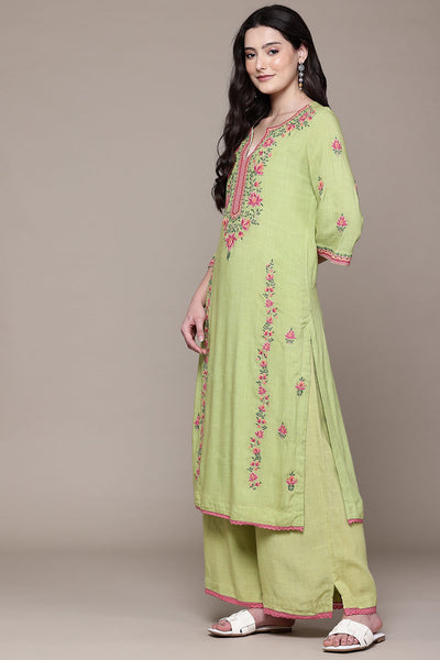 Aarke Ritu Kumar Green Monroue Kurta With Pant And Dupatta indian designer wear online shopping melange singapore 