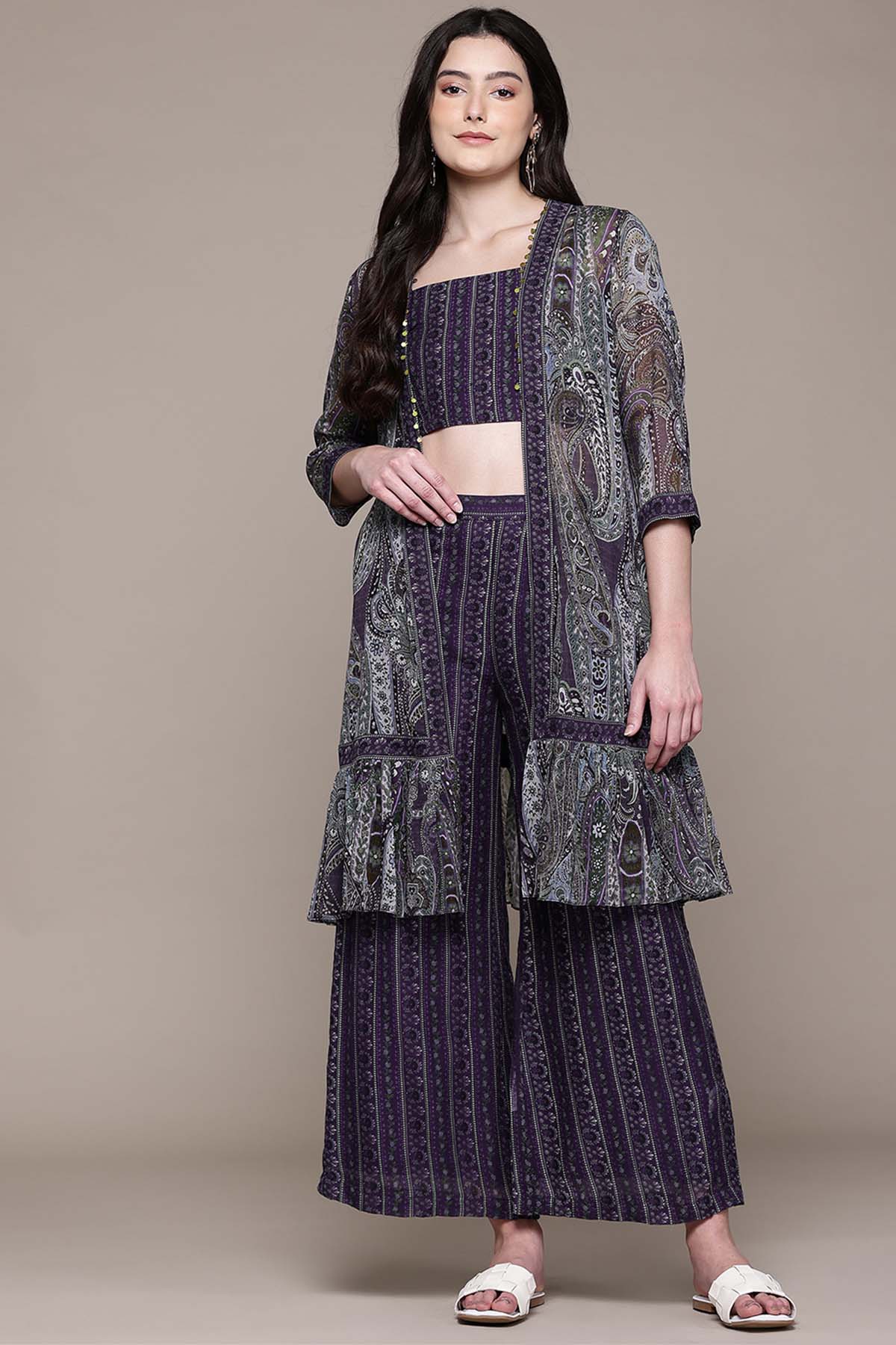 Aarke Ritu Kumar Navy Marlin Bustier With Palazzo And Cape indian designer wear online shopping melange singapore 