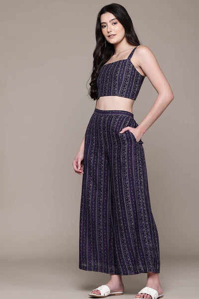 Aarke Ritu Kumar Navy Marlin Bustier With Palazzo And Cape indian designer wear online shopping melange singapore 