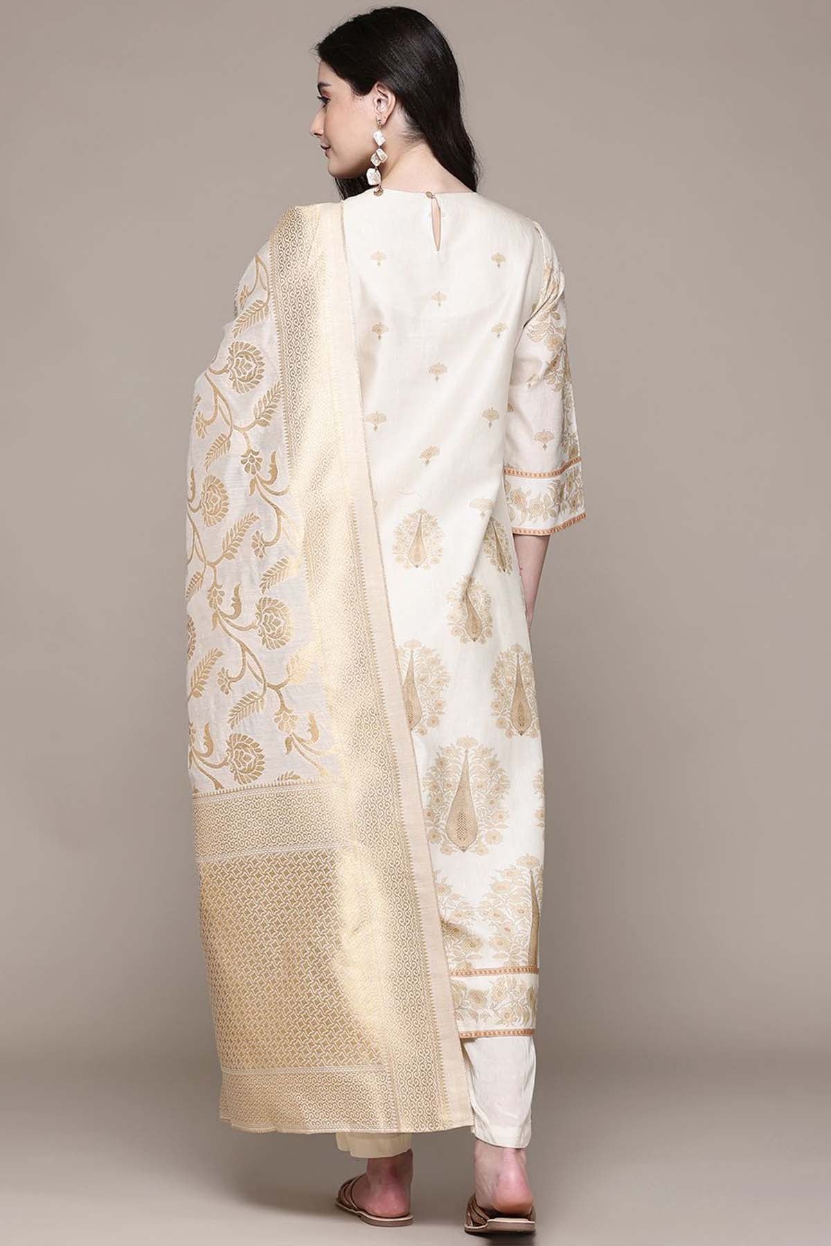 Aarke Ritu Kumar Off White Ashokaa Kurta With Pant And Dupatta indian designer wear online shopping melange singapore 