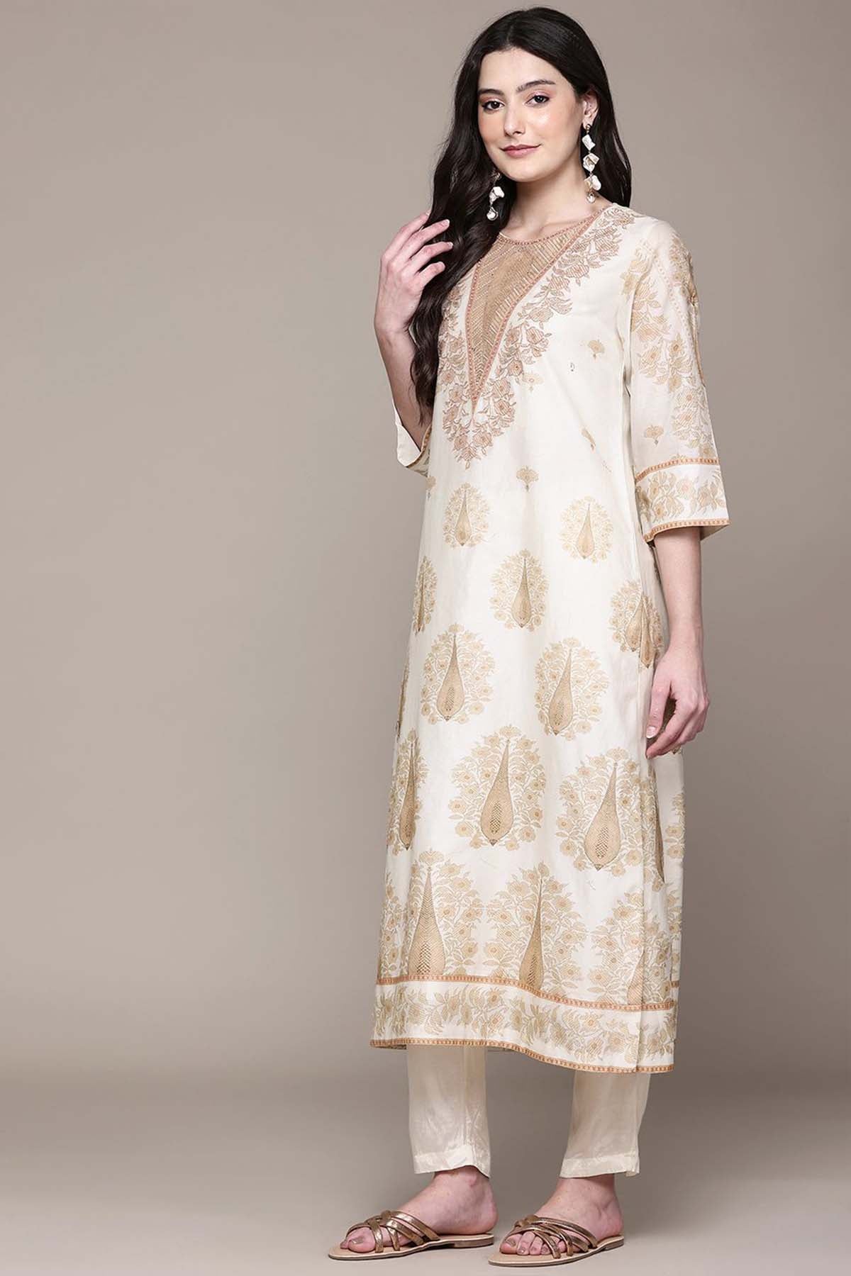 Aarke Ritu Kumar Off White Ashokaa Kurta With Pant And Dupatta indian designer wear online shopping melange singapore 