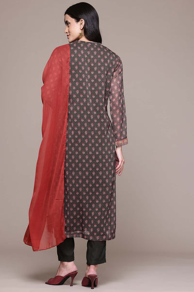 Aarke Ritu Kumar Olive Green Trove Kurta With Pant And Dupatta indian designer wear online shopping melange singapore 