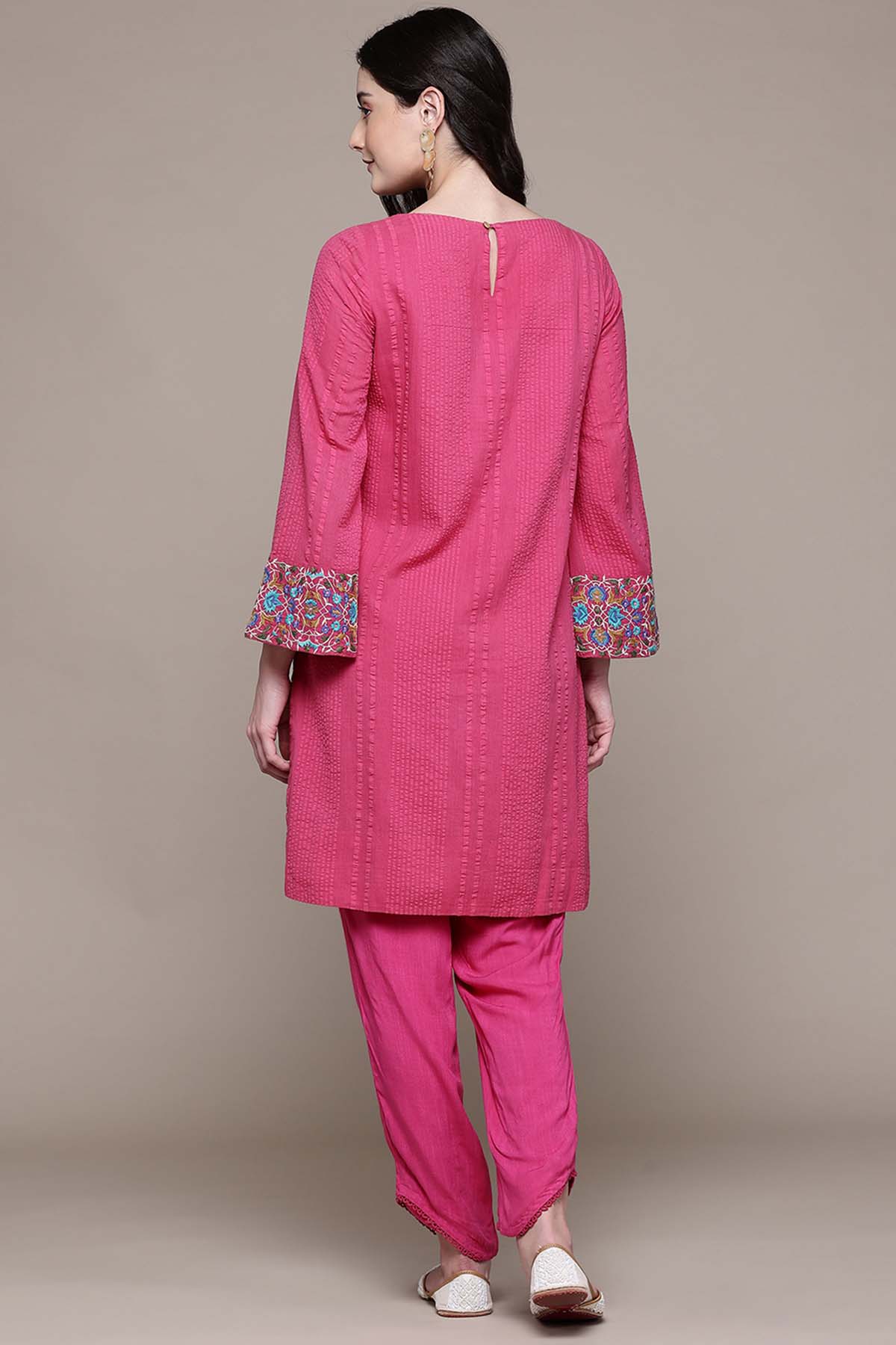 Aarke Ritu Kumar Pink Seersucker Kurta With Pant indian designer wear online shopping melange singapore 