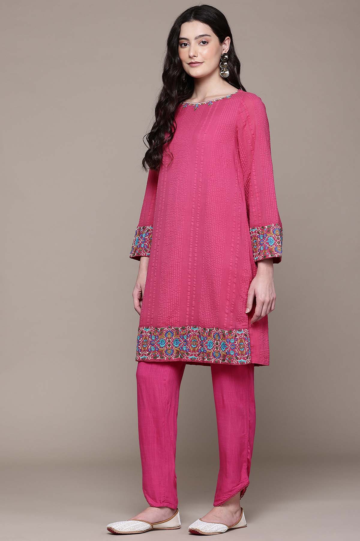 Aarke Ritu Kumar Pink Seersucker Kurta With Pant indian designer wear online shopping melange singapore 