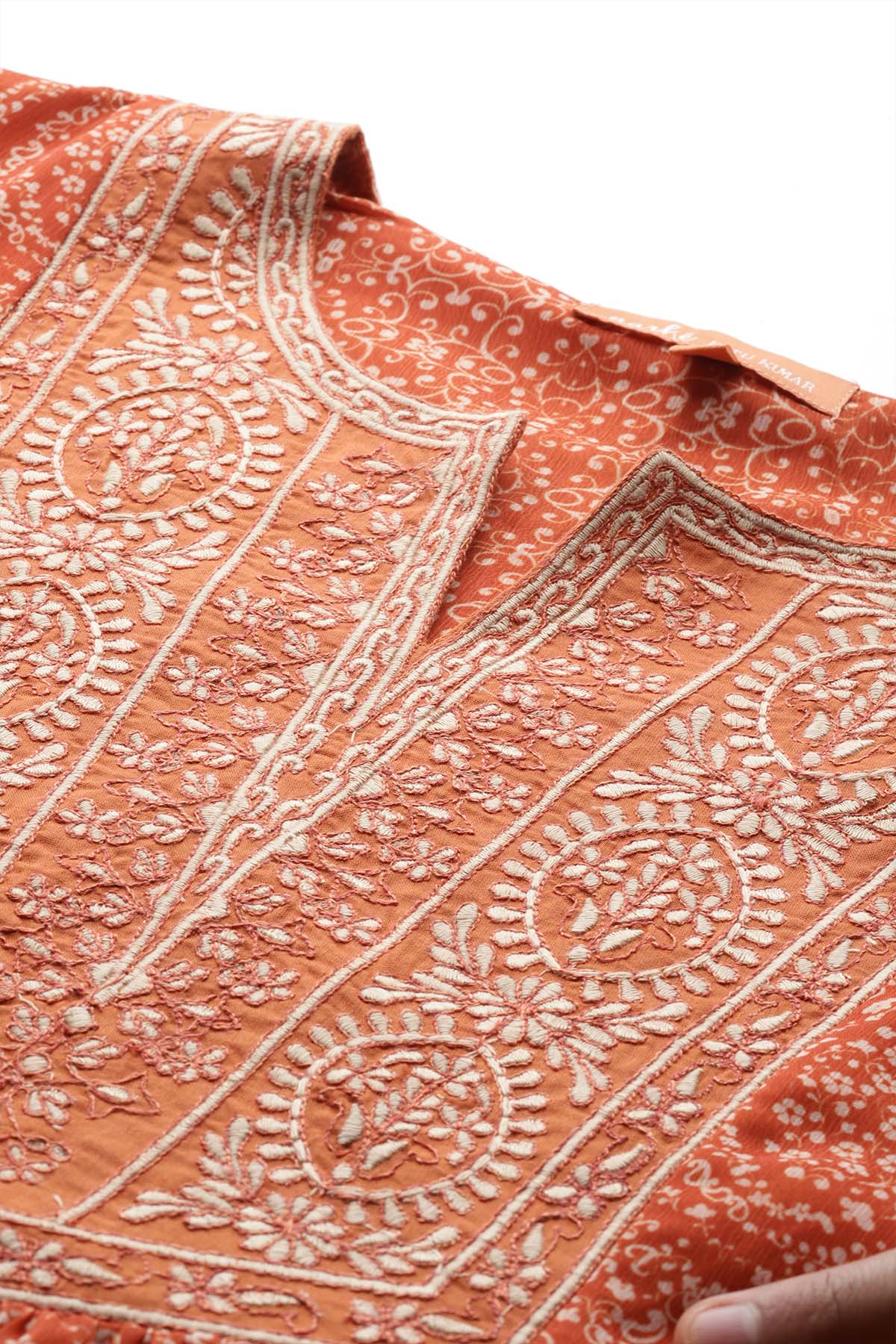 Aarke Ritu Kumar Rust Ashfi Kurti With Pant And Dupatta indian designer wear online shopping melange singapore 