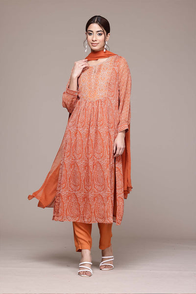 Aarke Ritu Kumar Rust Ashfi Kurti With Pant And Dupatta indian designer wear online shopping melange singapore 