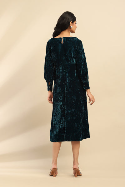 Aarke Ritu Kumar Teal Inara Velvet Midi Dress indian designer wear online shopping melange singapore