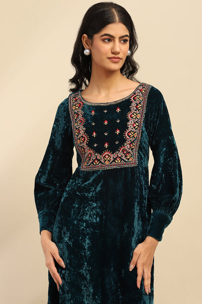 Aarke Ritu Kumar Teal Inara Velvet Midi Dress indian designer wear online shopping melange singapore