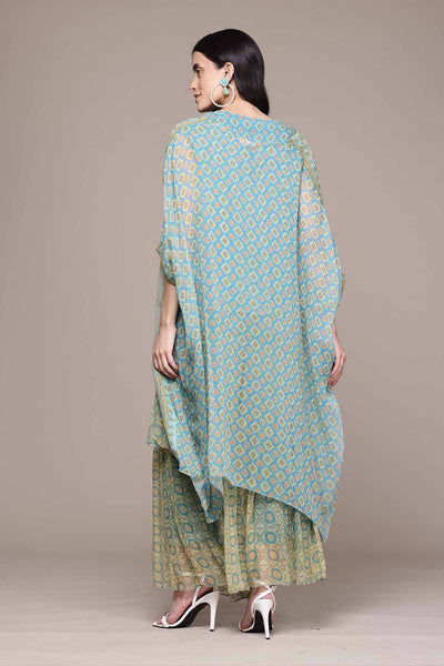 Aarke Ritu Kumar Turquoise Khanak Cape And Top With Sharara indian designer wear online shopping melange singapore 
