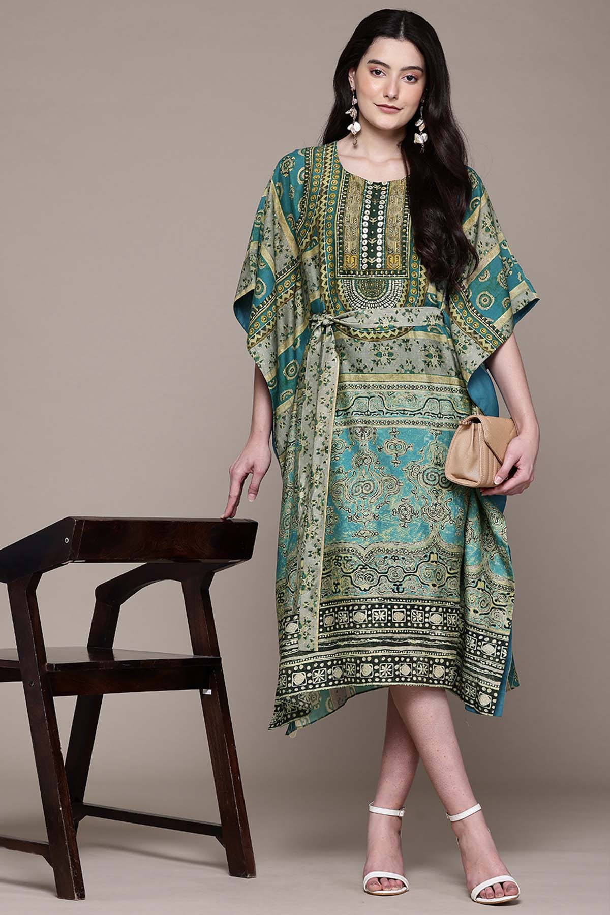 Aarke Ritu Kumar Turquoise Sarika Kaftan Dress indian designer wear online shopping melange singapore 