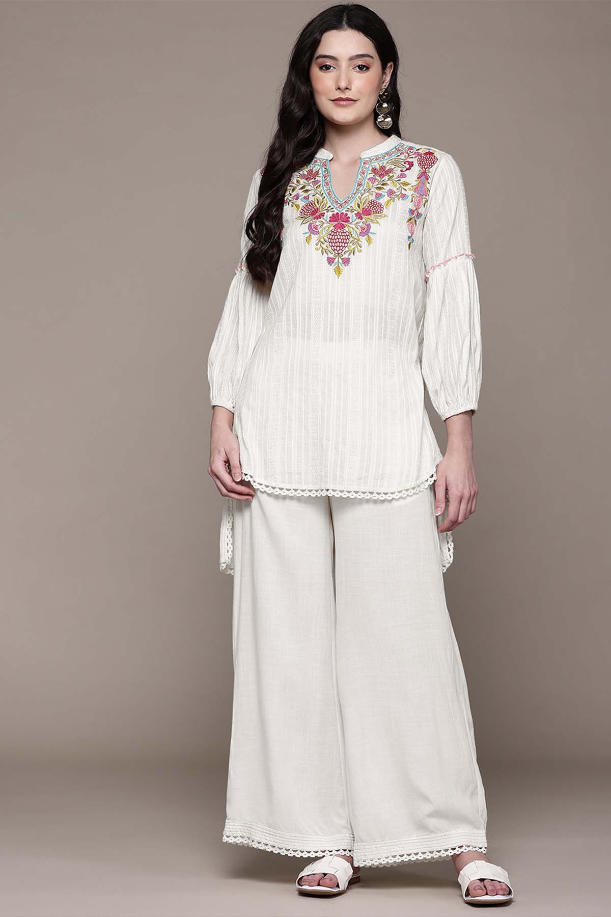 Aarke Ritu Kumar White Meerab Kurti With Palazzo indian designer wear online shopping melange singapore 