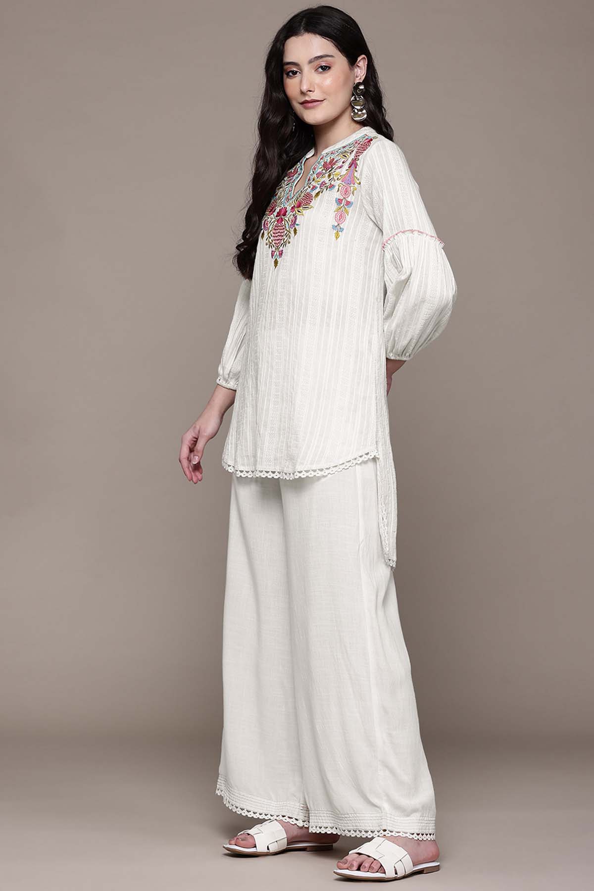 Aarke Ritu Kumar White Meerab Kurti With Palazzo indian designer wear online shopping melange singapore 
