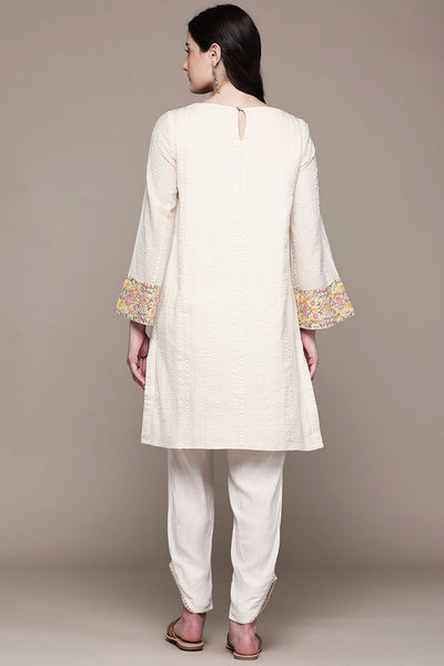 Aarke Ritu Kumar White Seersucker Kurta With Pant indian designer wear online shopping melange singapore 