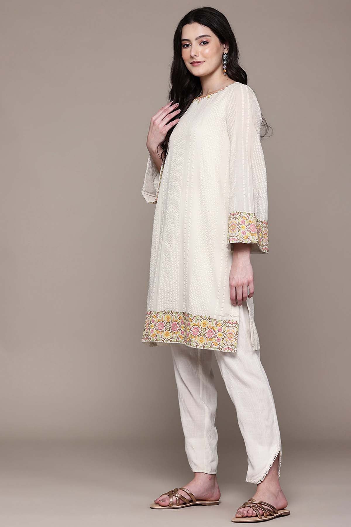 Aarke Ritu Kumar White Seersucker Kurta With Pant indian designer wear online shopping melange singapore 