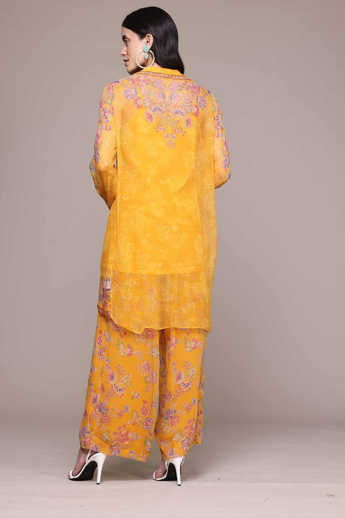 Aarke Ritu Kumar Yellow Aboli Shirt With Palazzo And Camisole indian designer wear online shopping melange singapore 