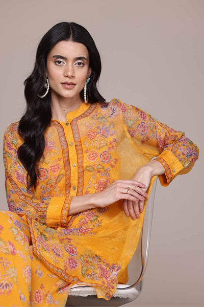Aarke Ritu Kumar Yellow Aboli Shirt With Palazzo And Camisole indian designer wear online shopping melange singapore 