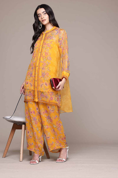 Aarke Ritu Kumar Yellow Aboli Shirt With Palazzo And Camisole indian designer wear online shopping melange singapore 