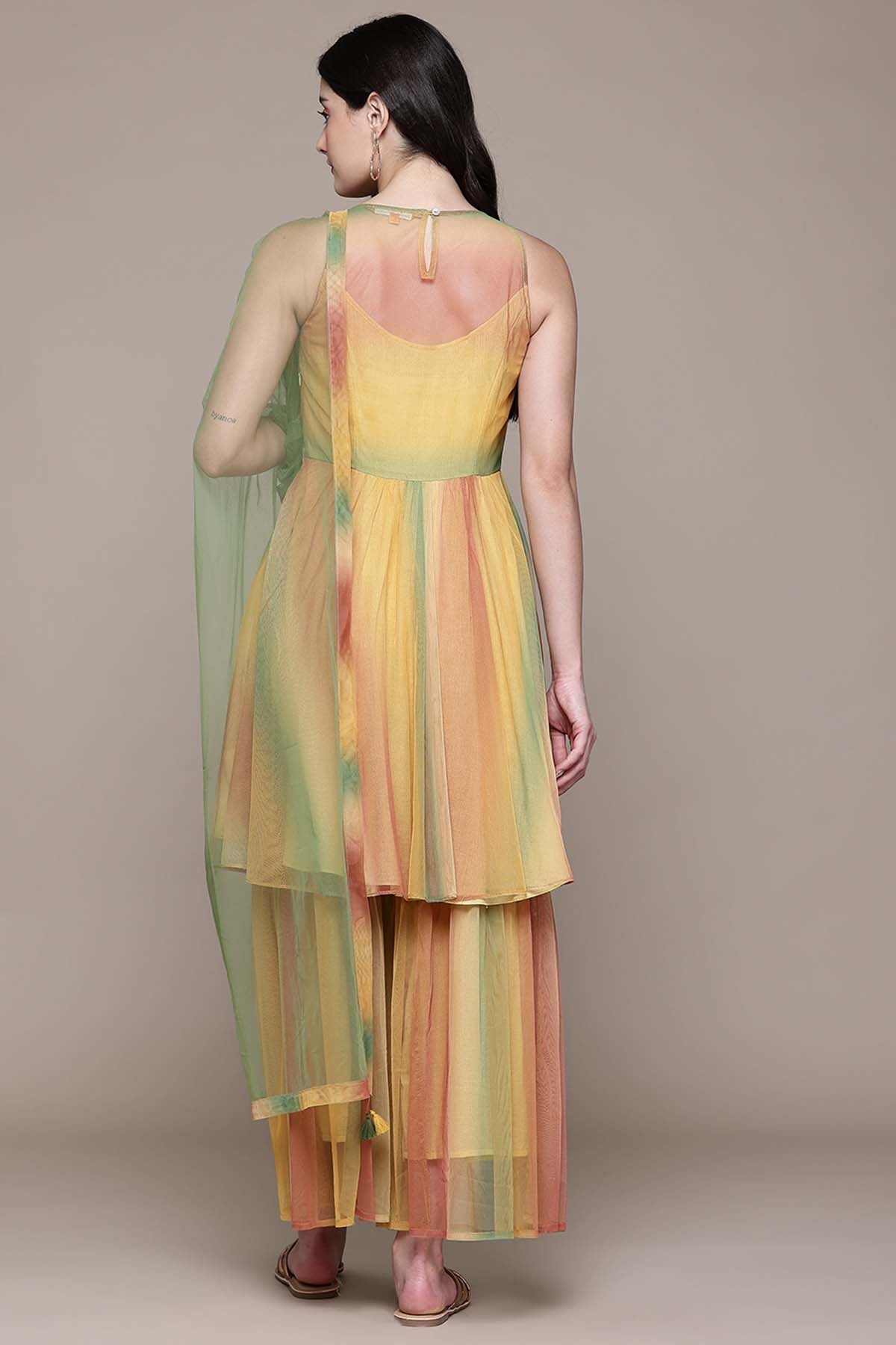 Aarke Ritu Kumar Yellow Hues Kurta With Sharara And Dupattaa indian designer wear online shopping melange singapore 