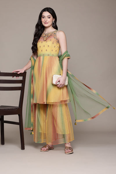 Aarke Ritu Kumar Yellow Hues Kurta With Sharara And Dupattaa indian designer wear online shopping melange singapore 