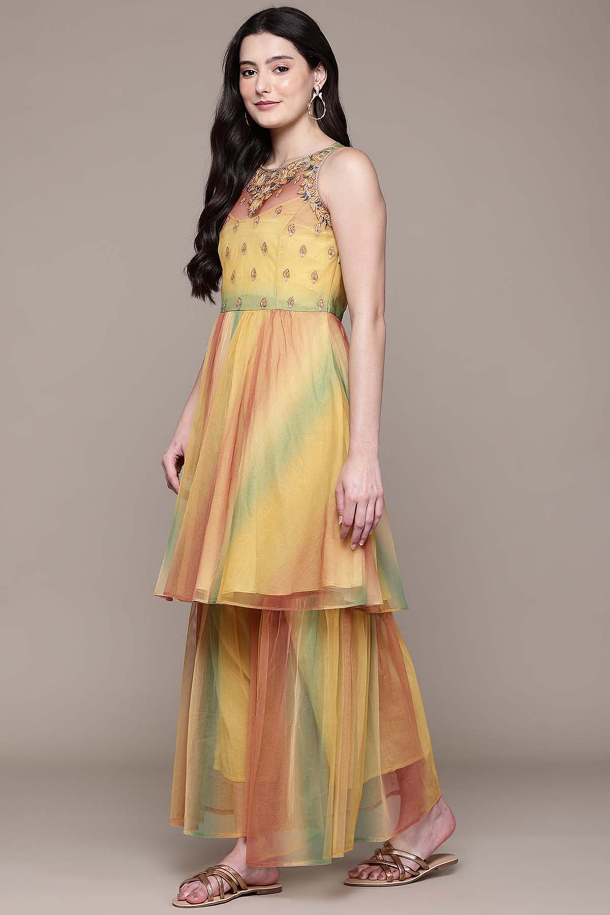 Aarke Ritu Kumar Yellow Hues Kurta With Sharara And Dupattaa indian designer wear online shopping melange singapore 