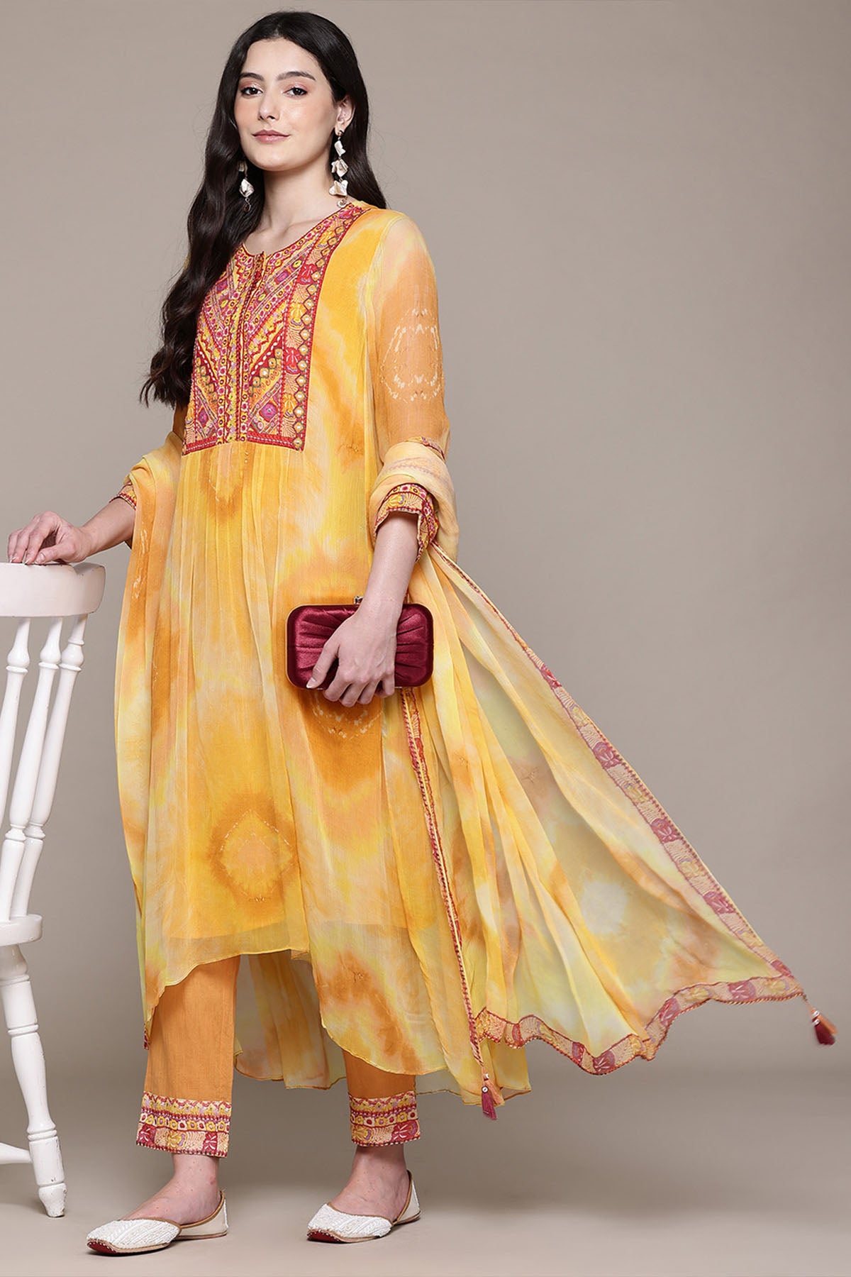 Aarke Ritu Kumar Yellow Mirage Hue Kurta With Pant And Dupatta indian designer wear online shopping melange singapore 