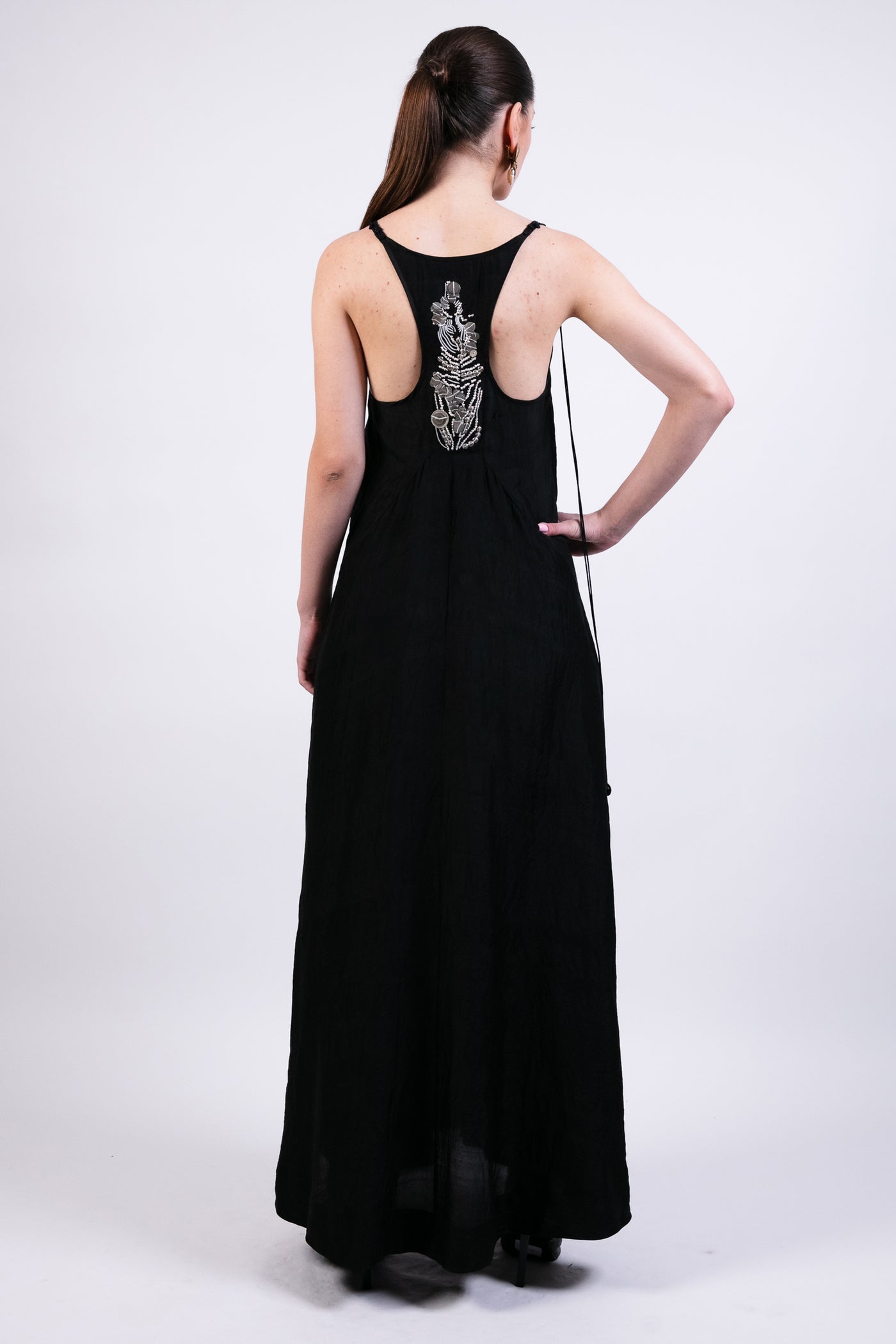 Ak Ok Black Slip Dress With Coin Embroidery indian designer wear online shopping melange singapore