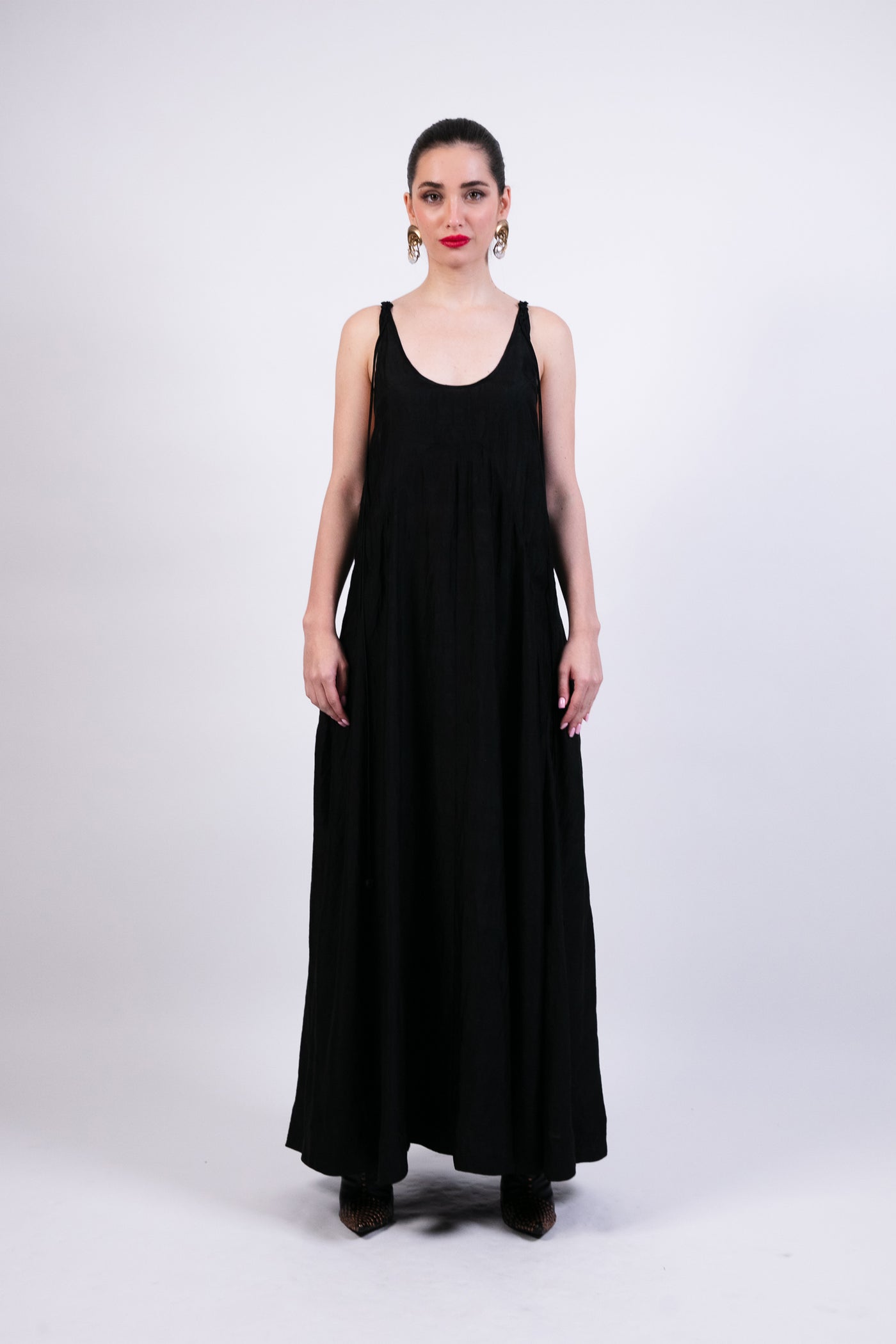 Ak Ok Black Slip Dress With Coin Embroidery indian designer wear online shopping melange singapore