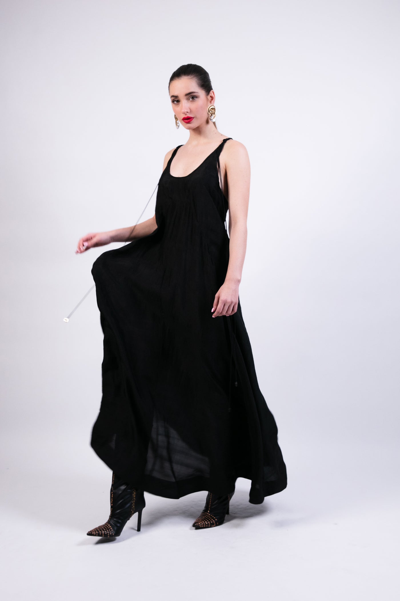 Ak Ok Black Slip Dress With Coin Embroidery indian designer wear online shopping melange singapore