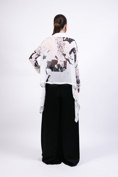 Ak Ok Chiffon Shirt With Black Silk Trouser indian designer wear online shopping melange singapore