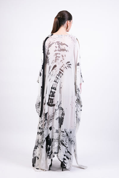 Ak Ok Draped Kaftan With Printed Slip Dress indian designer wear online shopping melange singapore