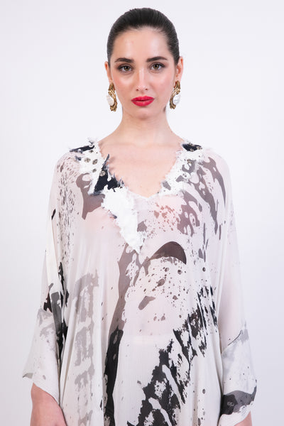 Ak Ok Draped Kaftan With Printed Slip Dress indian designer wear online shopping melange singapore