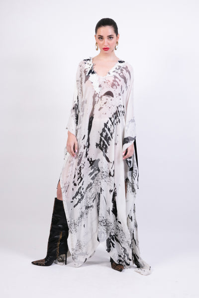 Ak Ok Draped Kaftan With Printed Slip Dress indian designer wear online shopping melange singapore