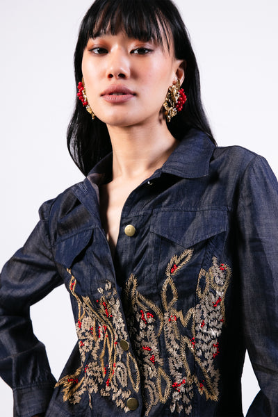 Ak Ok Emb Jacket With Flared Pants indian designer wear online shopping melange singapore
