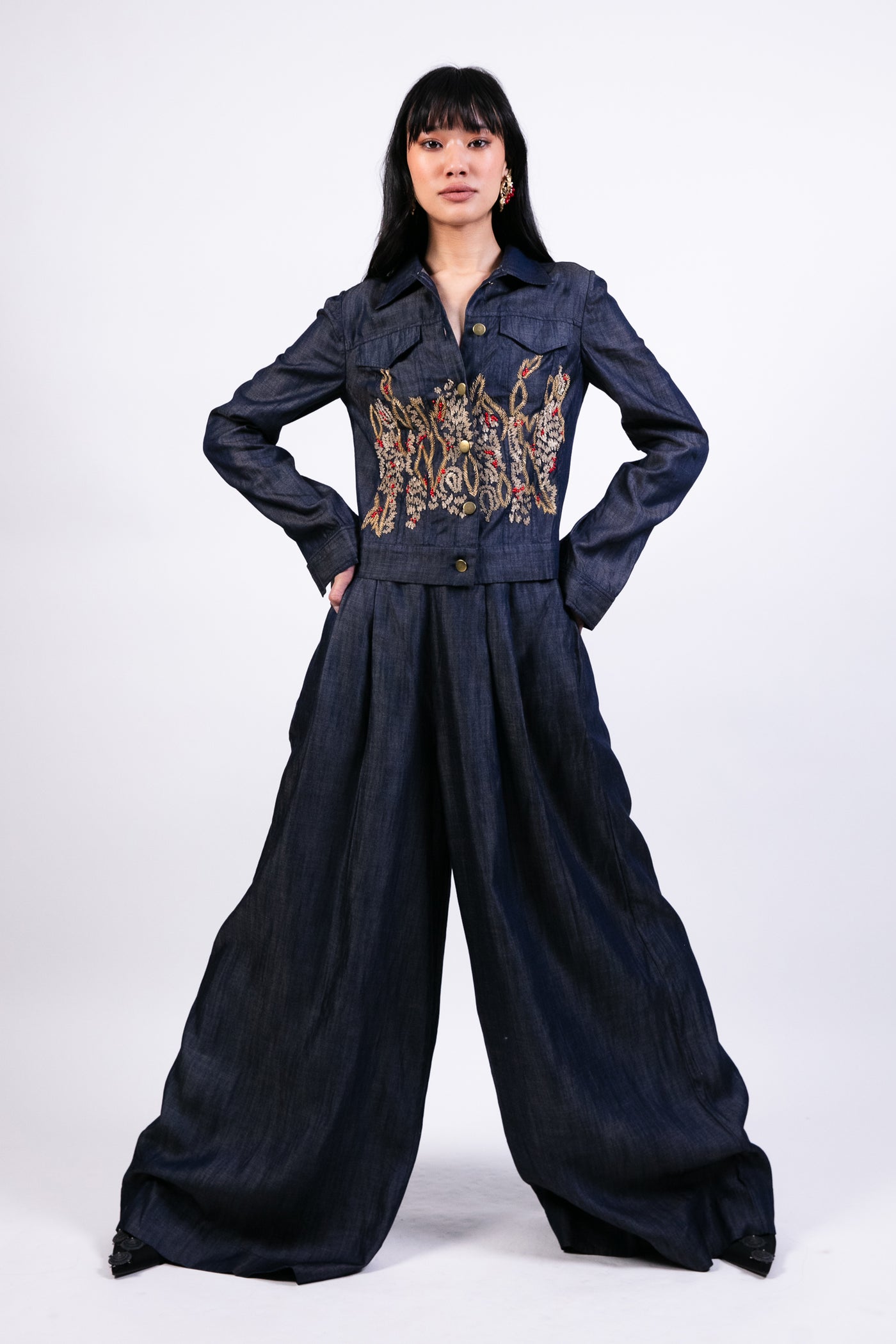 Ak Ok Emb Jacket With Flared Pants indian designer wear online shopping melange singapore
