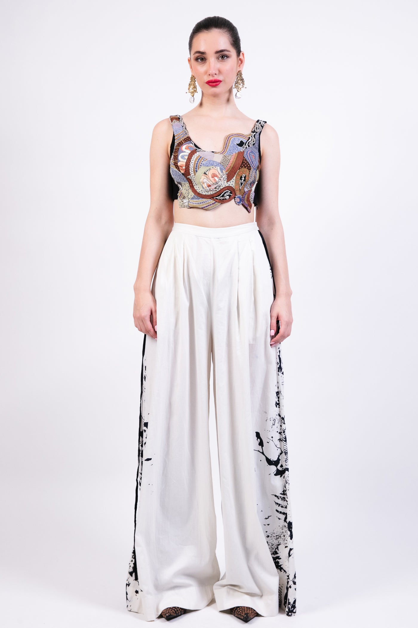 Ak Ok Printed Short Dress With Trouser indian designer wear online shopping melange singapore