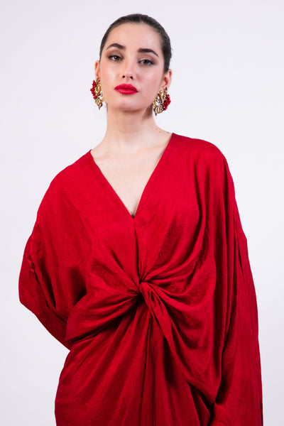 Ak Ok Red Knotted Kaftan With Coin Embroidery indian designer wear online shopping melange singapore