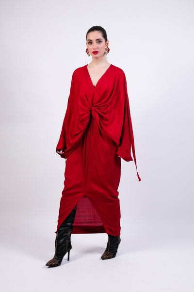 Ak Ok Red Knotted Kaftan With Coin Embroidery indian designer wear online shopping melange singapore
